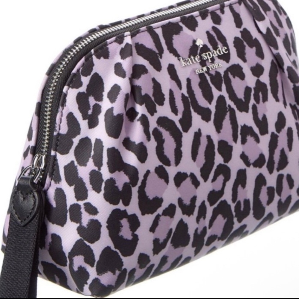 Kate Spade Cosmetic Bag Purple Leopard - Picture 1 of 2